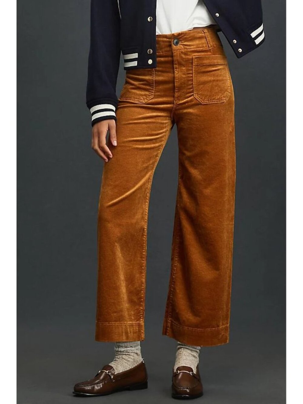 The Colette Cropped Wide-Leg Trousers by Maeve: Corduroy Edition in Caramel